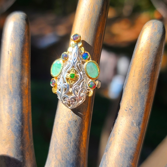 Emerald Opal & Chrome Diopside dome ring sz6 - Picture 3 of 10